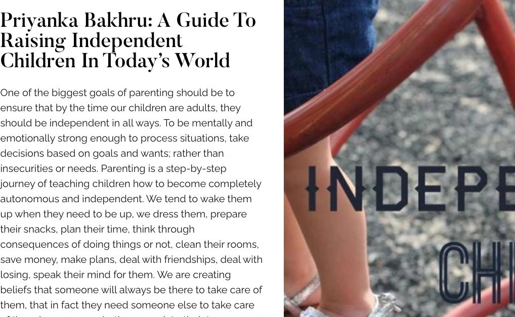 Article: Priyanka Bakhru — A Guide To Raising Independent Children